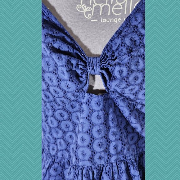 Sofia Jeans Blue Crochet Eyelet Tie Strap Peplum Tank - Picture 2 of 5